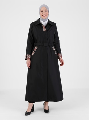 Black - Fully Lined - Point Collar - Trench Coat - Olcay