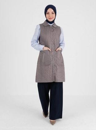 Gray - Unlined - Point Collar - Vest - Olcay