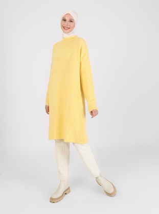 Yellow - Crew neck - Unlined - Knit Tunics - Refka