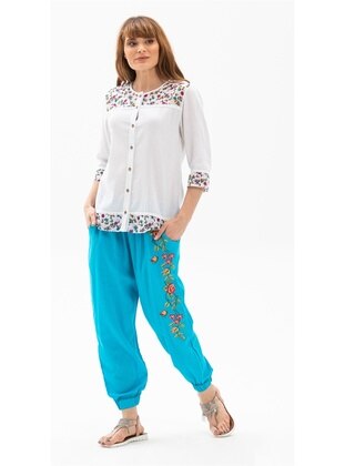 Turquoise - Cotton - Pants - ELİŞ ŞİLE BEZİ