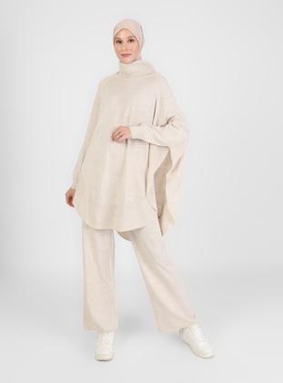 Beige - Unlined - Polo neck - Knit Suits - Refka