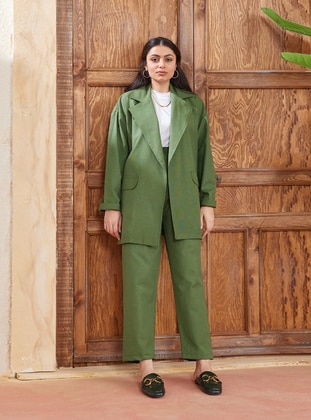 Green - Unlined - Shawl Collar - Cotton - Jacket - Ceylan Otantik