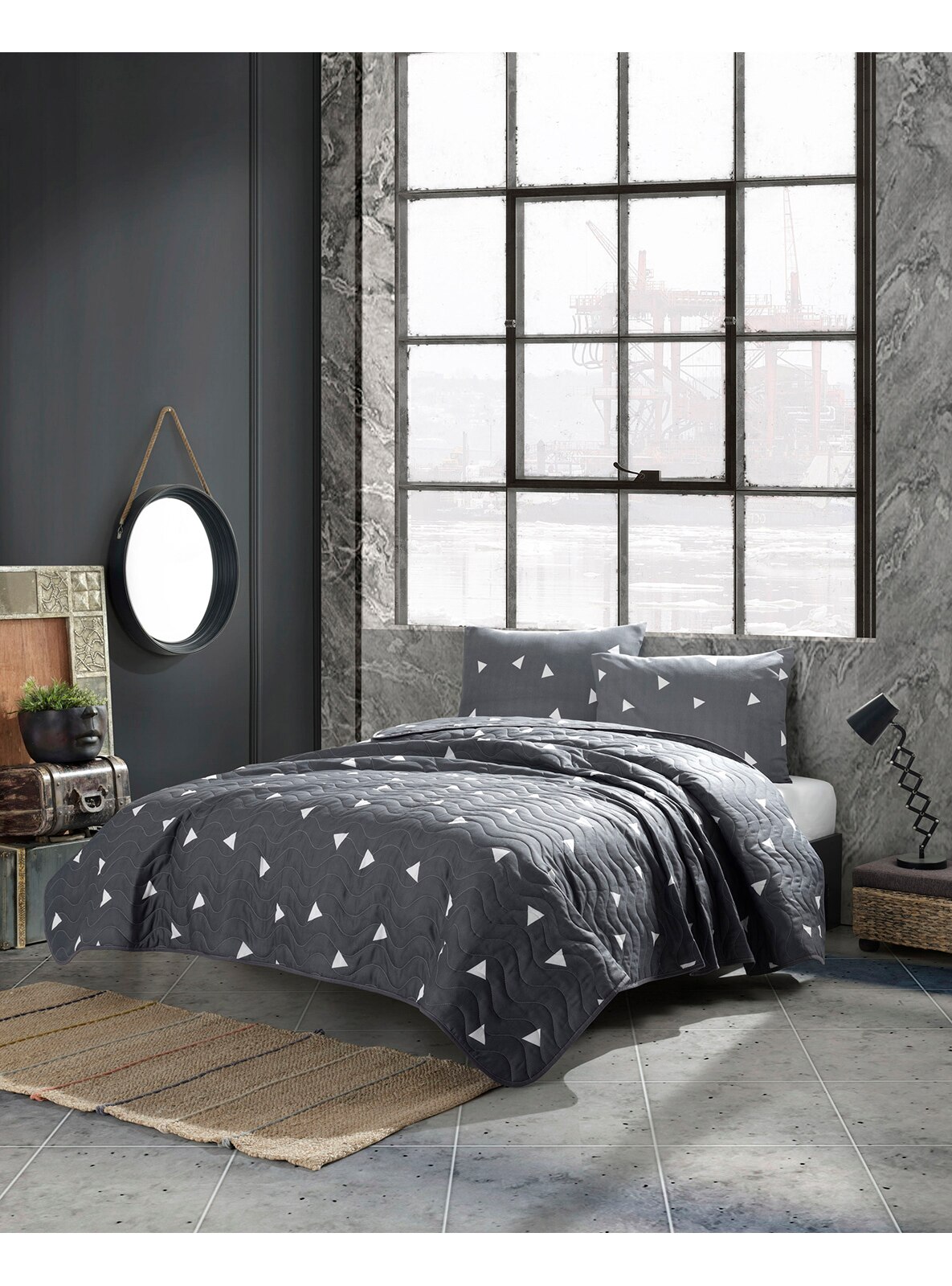 Gray - Cotton - Bed Spread