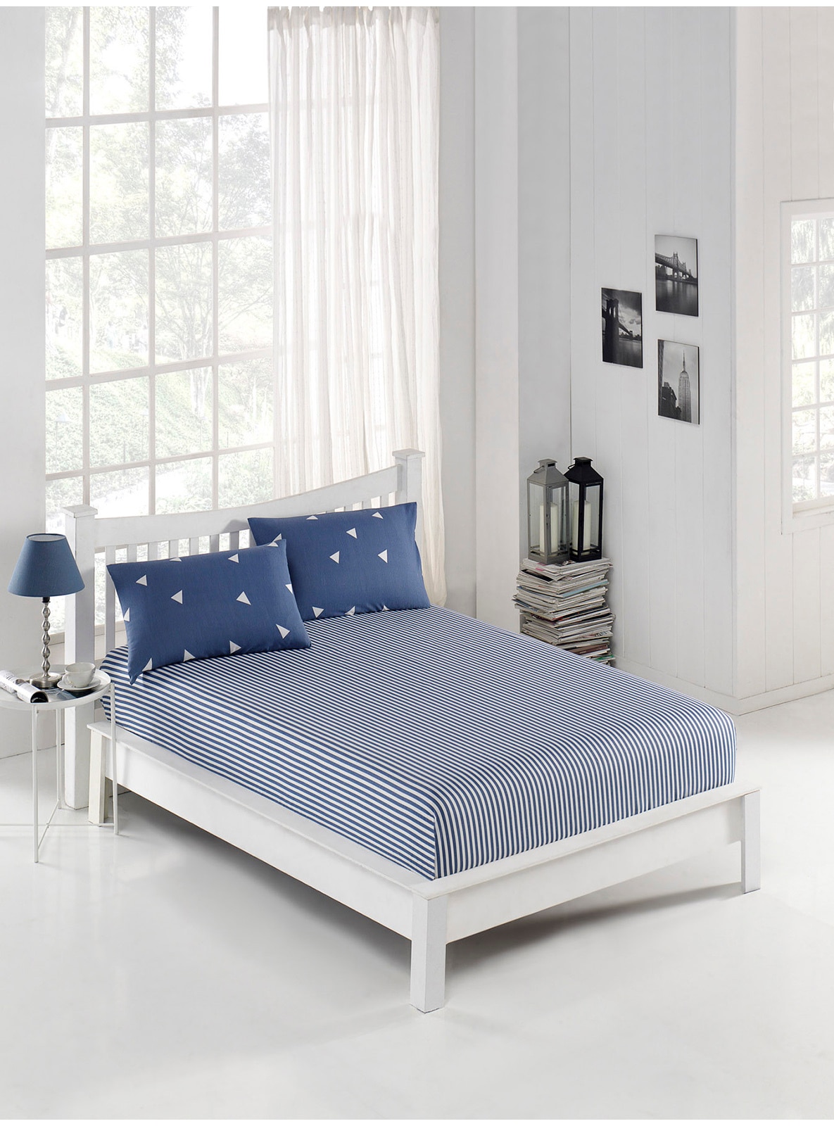 Blue - Bedsheet Set: 2 Pillowcases & Bedsheet