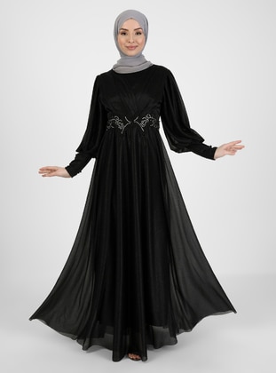 Black - Fully Lined - Double-Breasted - Modest Evening Dress  - Bürün