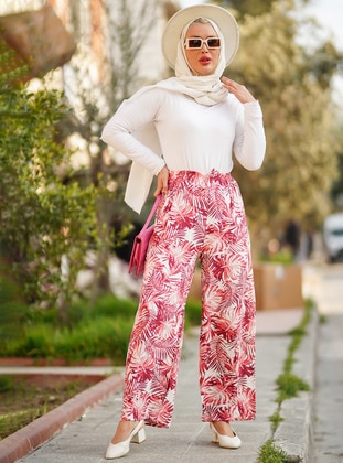 Mixed Patterned Shabby Pants Deep Pink