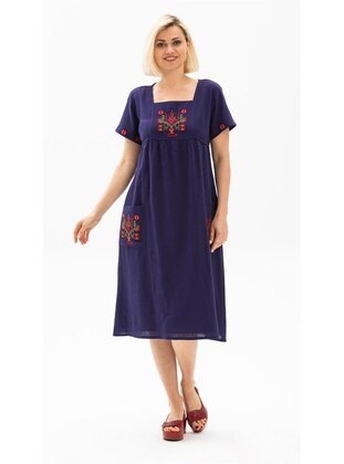 Purple - Cotton - Sweatheart Neckline - Modest Dress - ELİŞ ŞİLE BEZİ