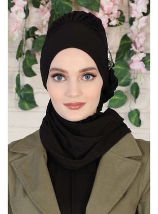 Black Combed Cotton Instant Hijab Instant Scarf