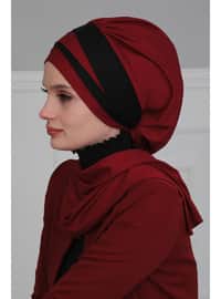 Burgundy Black Combed Cotton Instant Hijab Instant Scarf