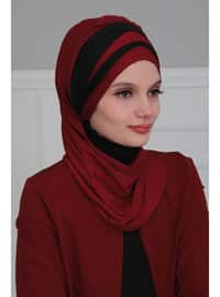 Burgundy Black Combed Cotton Instant Hijab Instant Scarf
