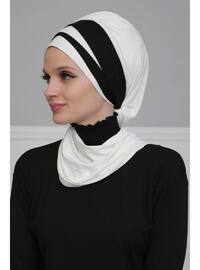 Cream-Beige Black Combed Cotton Instant Hijab Instant Scarf