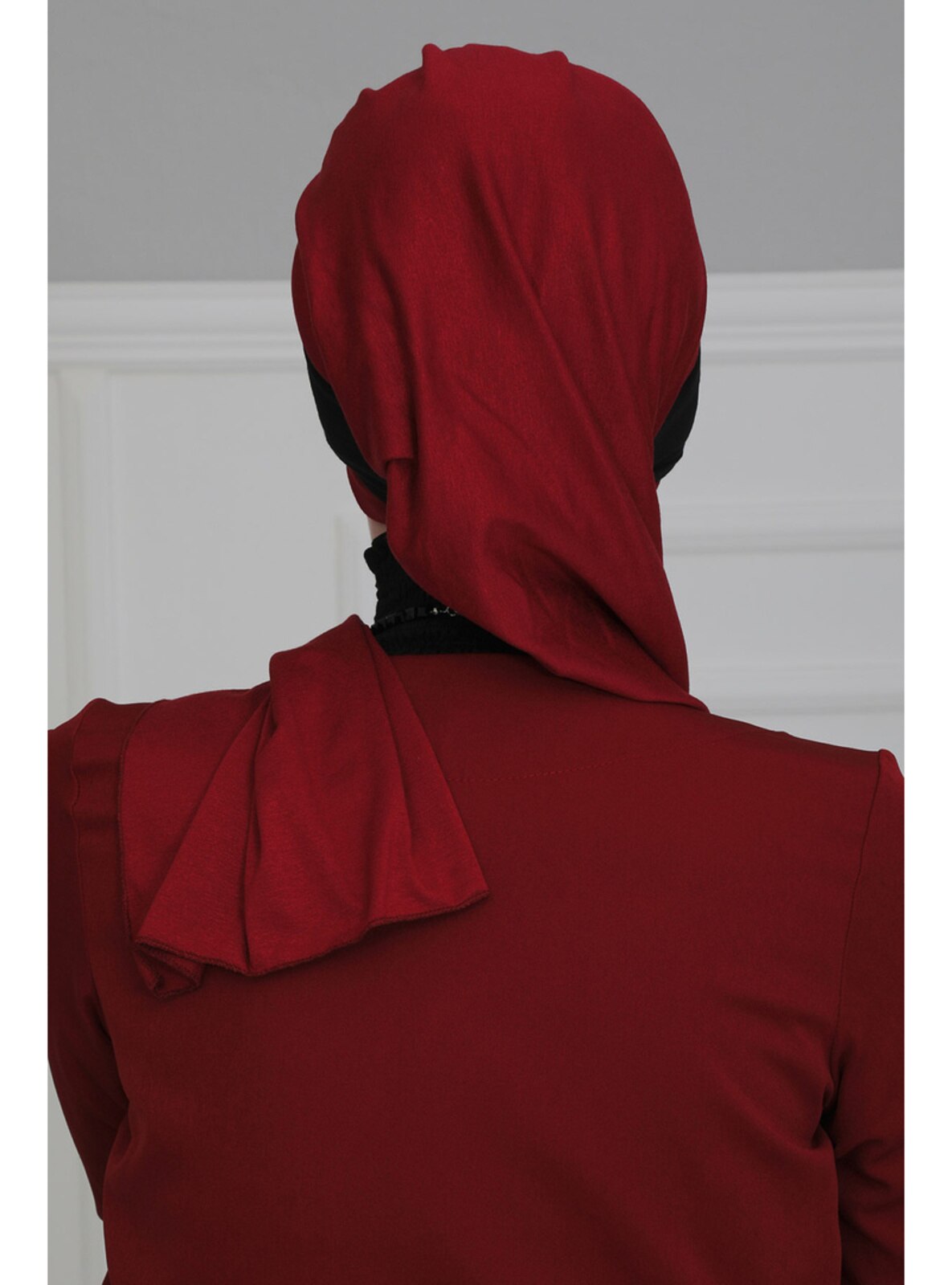 Burgundy Black Combed Cotton Instant Hijab Instant Scarf 0330