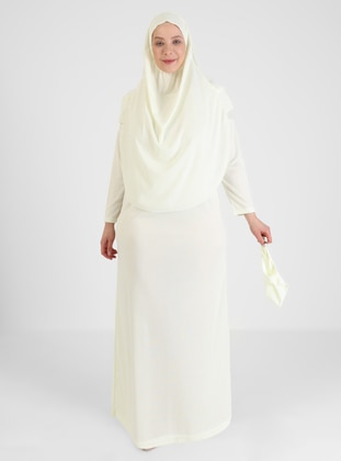 أبيض - نسيج غير مبطن - ملابس صلاة - GELİNCE