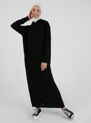 Hooded Sweater Modest Dress Black