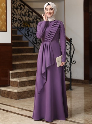 Lilac - Unlined - Crew neck - Modest Evening Dress - Rabeysa