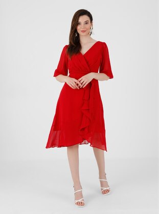 Fully Lined - Red - Evening Dresses - Drape