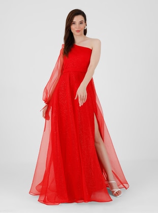 Fully Lined - Red - Boat neck - Evening Dresses - Drape