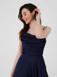 Unlined - Navy Blue - Evening Dresses - Drape