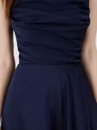Unlined - Navy Blue - Evening Dresses - Drape