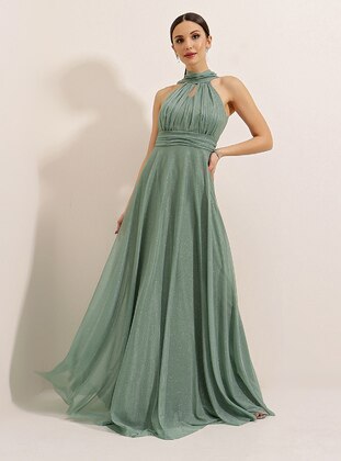 Fully Lined - Silvery - Mint - Evening Dresses - By Saygı