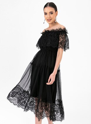 Multi - Black - Evening Dresses - By Saygı