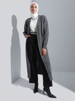Hair Braided Long Sweater Cardigan Anthracite