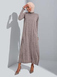Frill Detailed Turtleneck Knitwear Modest Dress Mink