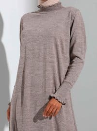 Frill Detailed Turtleneck Knitwear Modest Dress Mink