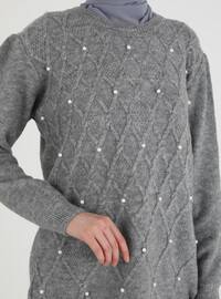 Pearl Detailed Tricot Tunic Silver Color Color Melange