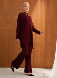 Maroon - Unlined - Polo neck - Knit Suits