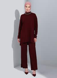 Maroon - Unlined - Polo neck - Knit Suits