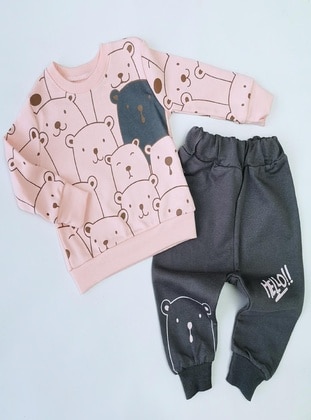 Printed - Crew neck - Unlined - Pink -  - Baby Suit - MİNİPUFF BABY