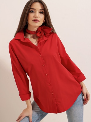 Oversized Long Basic Tunic Red