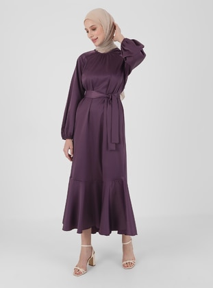 Purple - Unlined - Crew neck - Modest Evening Dress - Efkeyem