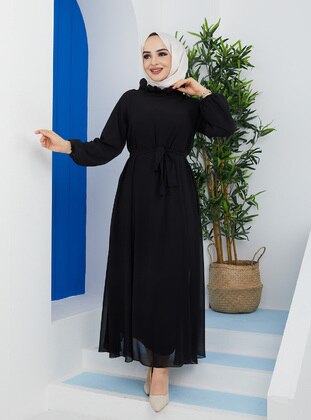 Black - Modest Evening Dress - Efkeyem