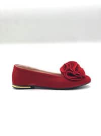 Faux Suede Flat Shoes & Bag Set Red Black