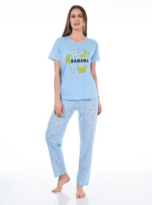 Banana Print Short Sleeve Viscose Pajama Set Blue
