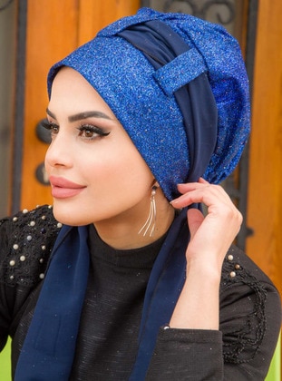 ساكس الأزرق - من لون واحد - من لون واحد - حجابات جاهزة - AİŞE TESETTÜR