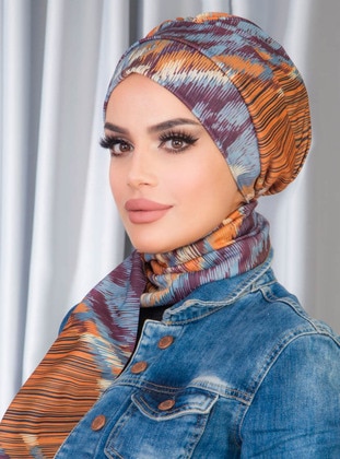 Striped Print Patterned Scarf Undercap Taba Black Instant Scarf