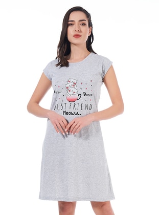 Cat Short Sleeve Combed Cotton Cotton Casual Dress Gray