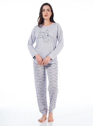 Swan Long Sleeve Viscose Pajama Set Gray