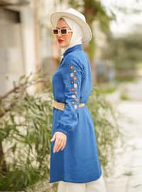 Hand Embroidered Straw Belt Tunic With Hand Embroidered Sleeves Indigo
