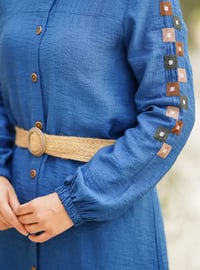 Hand Embroidered Straw Belt Tunic With Hand Embroidered Sleeves Indigo