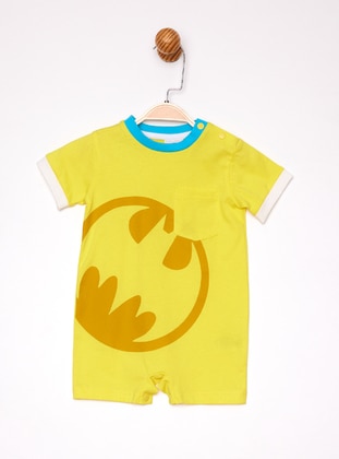 Multi - Crew neck - Unlined - Yellow - Cotton - Baby Sleepsuit - BATMAN