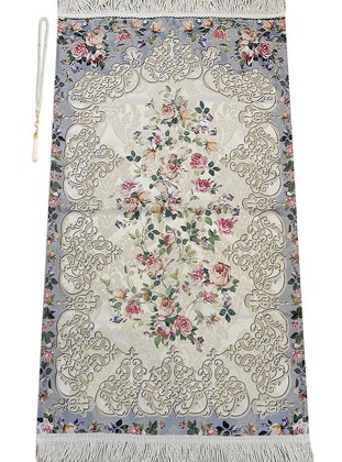 Floral Patterned Ottoman Pattern Chenille Prayer Rug - Gray