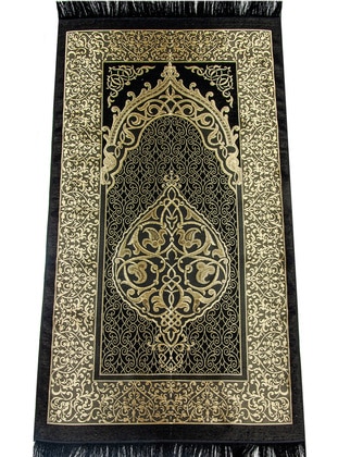 Multi - Prayer Rugs - Economical Ottoman Pattern Taffeta Prayer Rug Black - İhvan