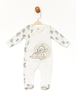 Multi - Crew neck - Unlined - Ecru - Cotton - Baby Sleepsuit - Bambi