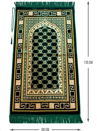 Green - Luxury Velvet Şipinger  Prayer Rug with Prayer Beads Gift Green - İhvan