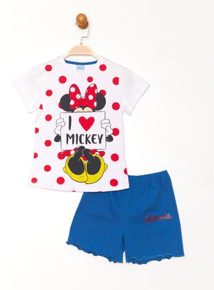 Printed - Crew neck - Unlined - White - Cotton - Girls` Suit - Minnie Mouse