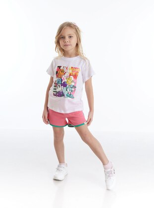 Printed - Crew neck - Unlined - White - Cotton - Girls` Suit - Minnie Mouse